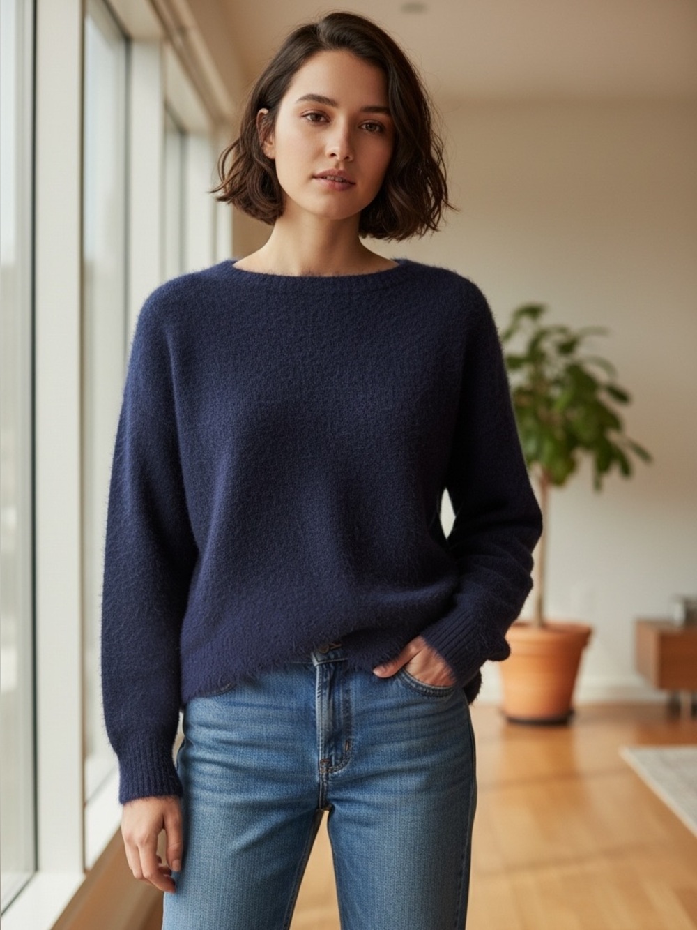NWT Beverly and Beck Ida Off-The-Shoulder Navy Sweater Size Medium HOCO